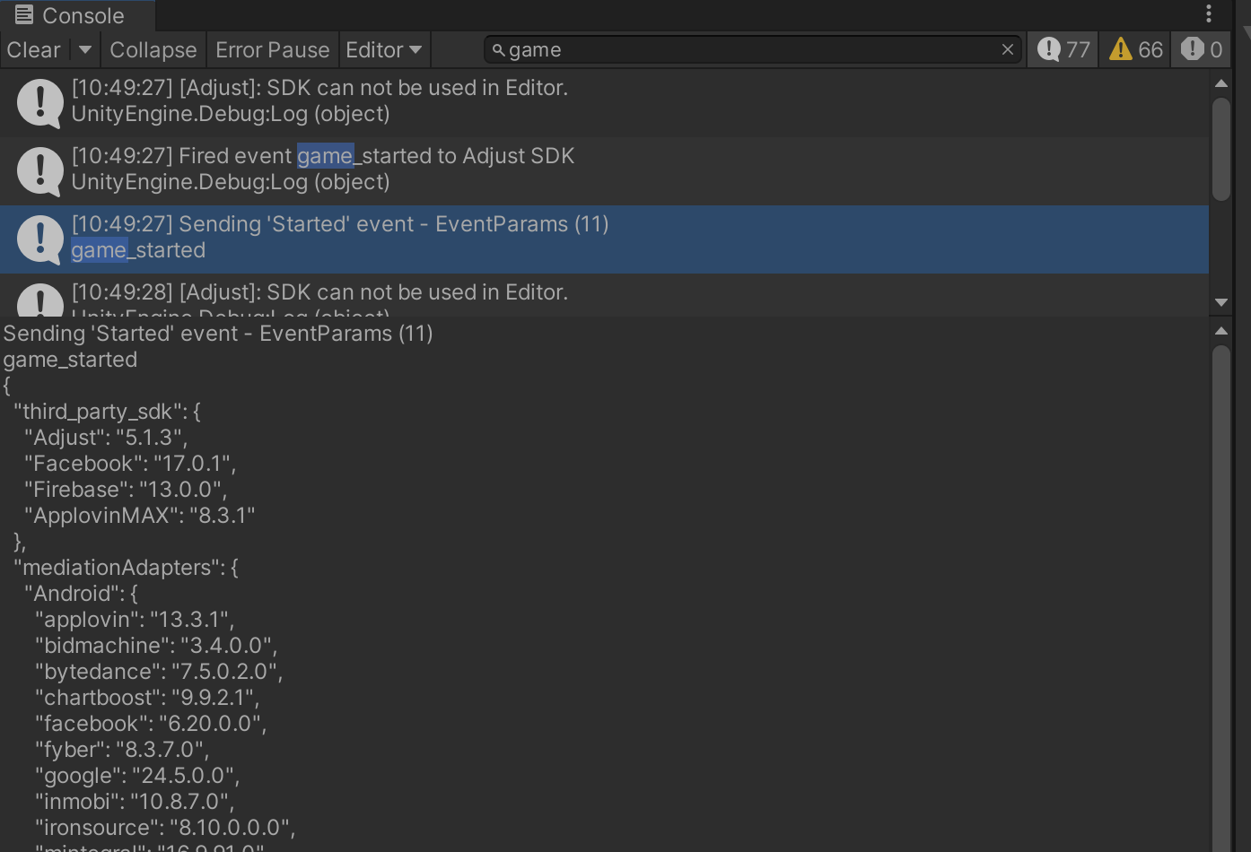 Event Debug Screenshot